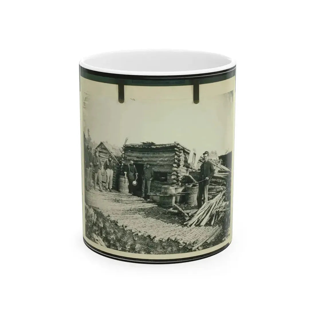 Civil War Camp Of The 6th N.Y. Artillery At Brandy Station, Virginia, Showing Union Soldiers In Front Of Log Company Kitchen (U.S. Civil War) White Coffee Mug 11oz - Go Mug Yourself