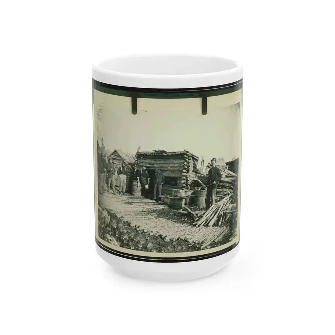 Civil War Camp Of The 6th N.Y. Artillery At Brandy Station, Virginia, Showing Union Soldiers In Front Of Log Company Kitchen (U.S. Civil War) White Coffee Mug 15oz - Go Mug Yourself