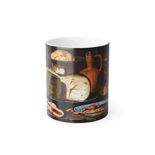 Clara Peeters (1590-1659) Still Life with Cheeses, Almonds and Pretzels - oil on panel 1615 - Color Changing Mug 11oz 11oz - Go Mug Yourself