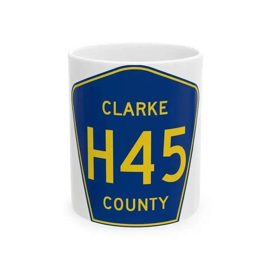 Clarke County Route H45 IA (Iowa) (Road Sign) White Coffee Mug 11oz - Go Mug Yourself