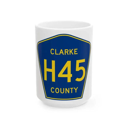 Clarke County Route H45 IA (Iowa) (Road Sign) White Coffee Mug 15oz - Go Mug Yourself