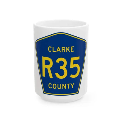 Clarke County Route R35 IA (Iowa) (Road Sign) White Coffee Mug 15oz - Go Mug Yourself