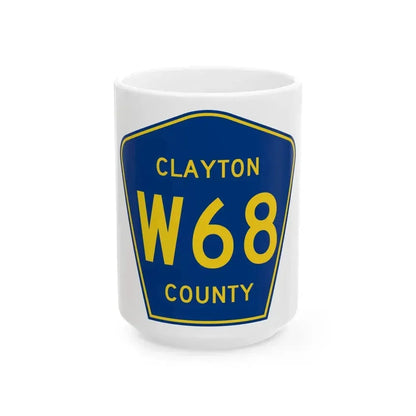 Clayton County Route W68 IA (Iowa) (Road Sign) White Coffee Mug 15oz - Go Mug Yourself