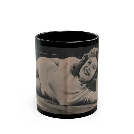 Cleo Moore #126 - Show Pocket Mag. '55 - B&W Centerfold Photo (Vintage Female Icon) Black Coffee Mug 11oz - Go Mug Yourself