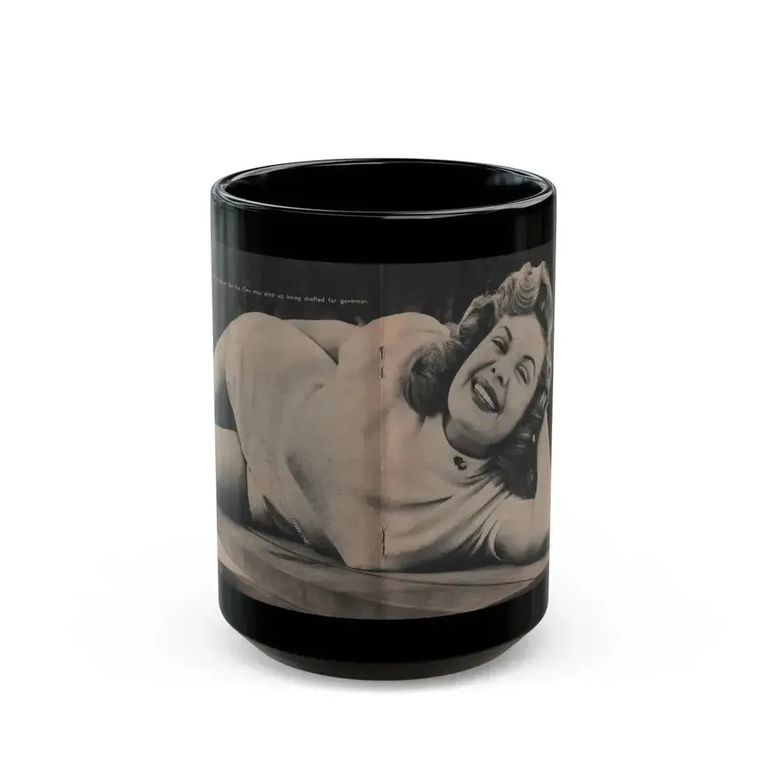 Cleo Moore #126 - Show Pocket Mag. '55 - B&W Centerfold Photo (Vintage Female Icon) Black Coffee Mug 15oz - Go Mug Yourself