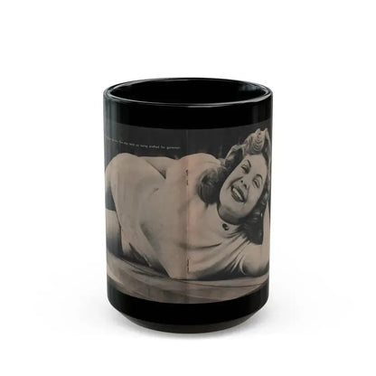 Cleo Moore #126 - Show Pocket Mag. '55 - B&W Centerfold Photo (Vintage Female Icon) Black Coffee Mug 15oz - Go Mug Yourself