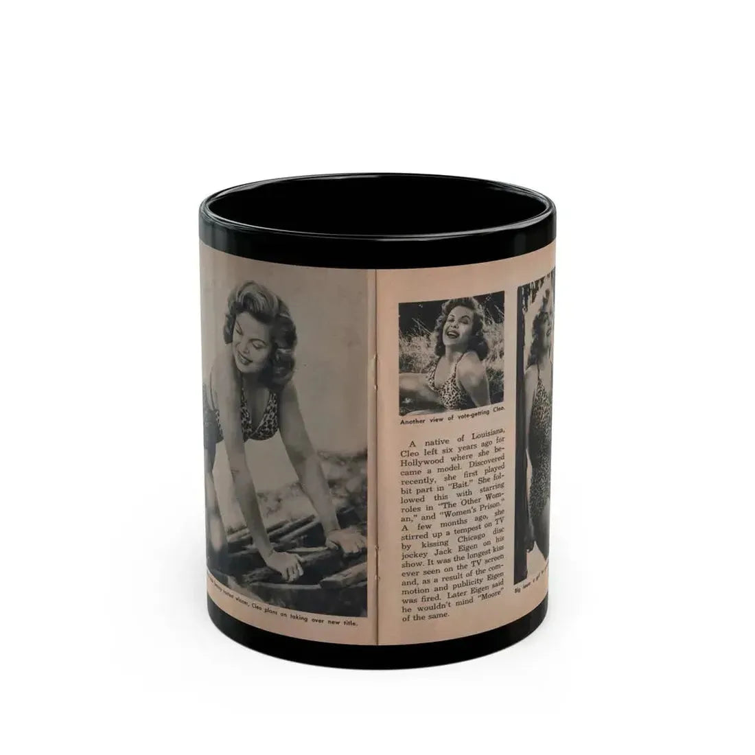 Cleo Moore #127 - Show Pocket Mag. '55 - 3 B&W Photos & Article (Vintage Female Icon) Black Coffee Mug 11oz - Go Mug Yourself