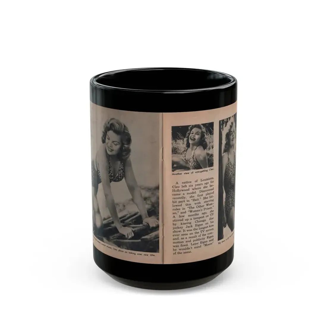 Cleo Moore #127 - Show Pocket Mag. '55 - 3 B&W Photos & Article (Vintage Female Icon) Black Coffee Mug 15oz - Go Mug Yourself