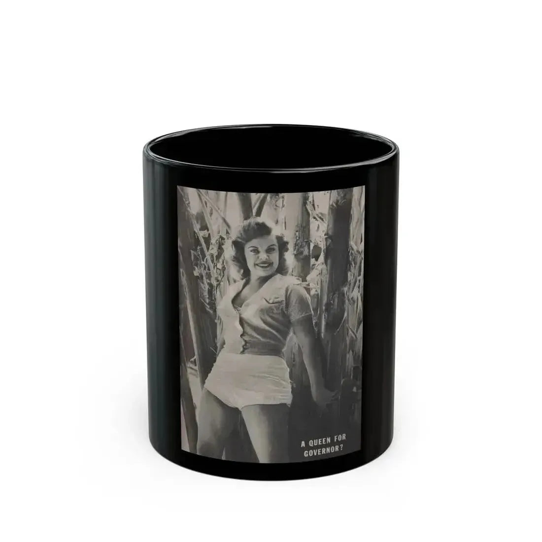 Cleo Moore #128 - Show Pocket Mag. '55 - Inside B&W Back Cover Photo (Vintage Female Icon) Black Coffee Mug 11oz - Go Mug Yourself