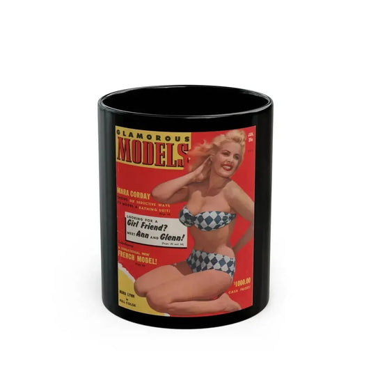 Cleo Moore #129 - Glamorous Models Mag. '51 - Cleo on Cover in Color (Vintage Female Icon) Black Coffee Mug 11oz - Go Mug Yourself