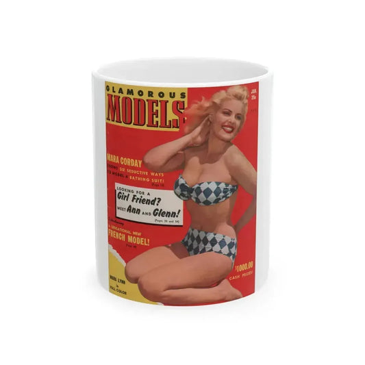 Cleo Moore #129 - Glamorous Models Mag. '51 - Cleo on Cover in Color (Vintage Female Icon) White Coffee Mug 11oz - Go Mug Yourself