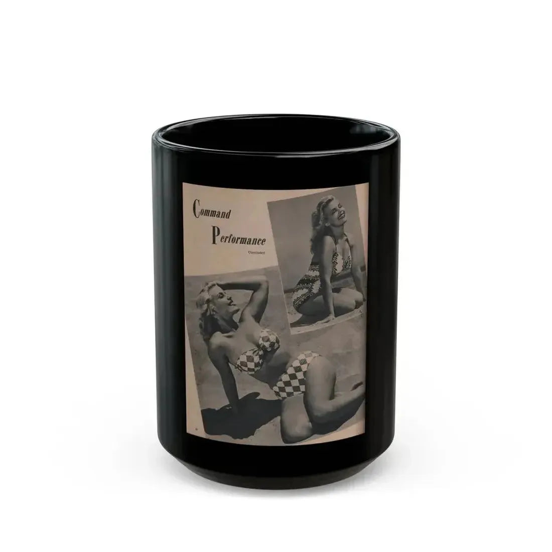 Cleo Moore #132 - Glamorous Models Mag. '51 - 2 B&W Photos (Vintage Female Icon) Black Coffee Mug 15oz - Go Mug Yourself