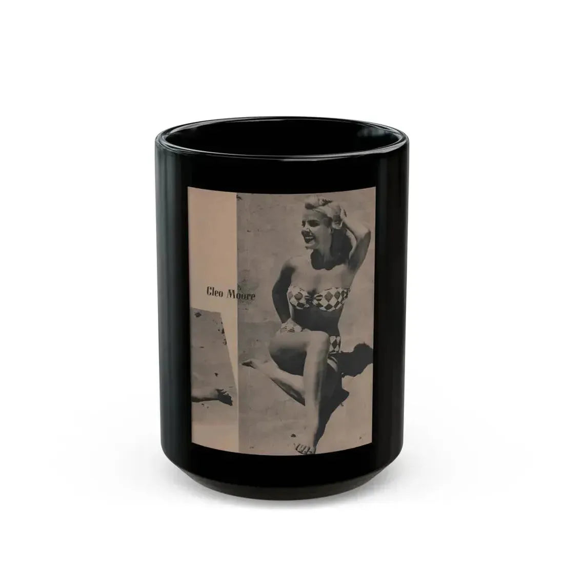 Cleo Moore #133 - Glamorous Models Mag. '51 - 1 B&W Photo (Vintage Female Icon) Black Coffee Mug 15oz - Go Mug Yourself