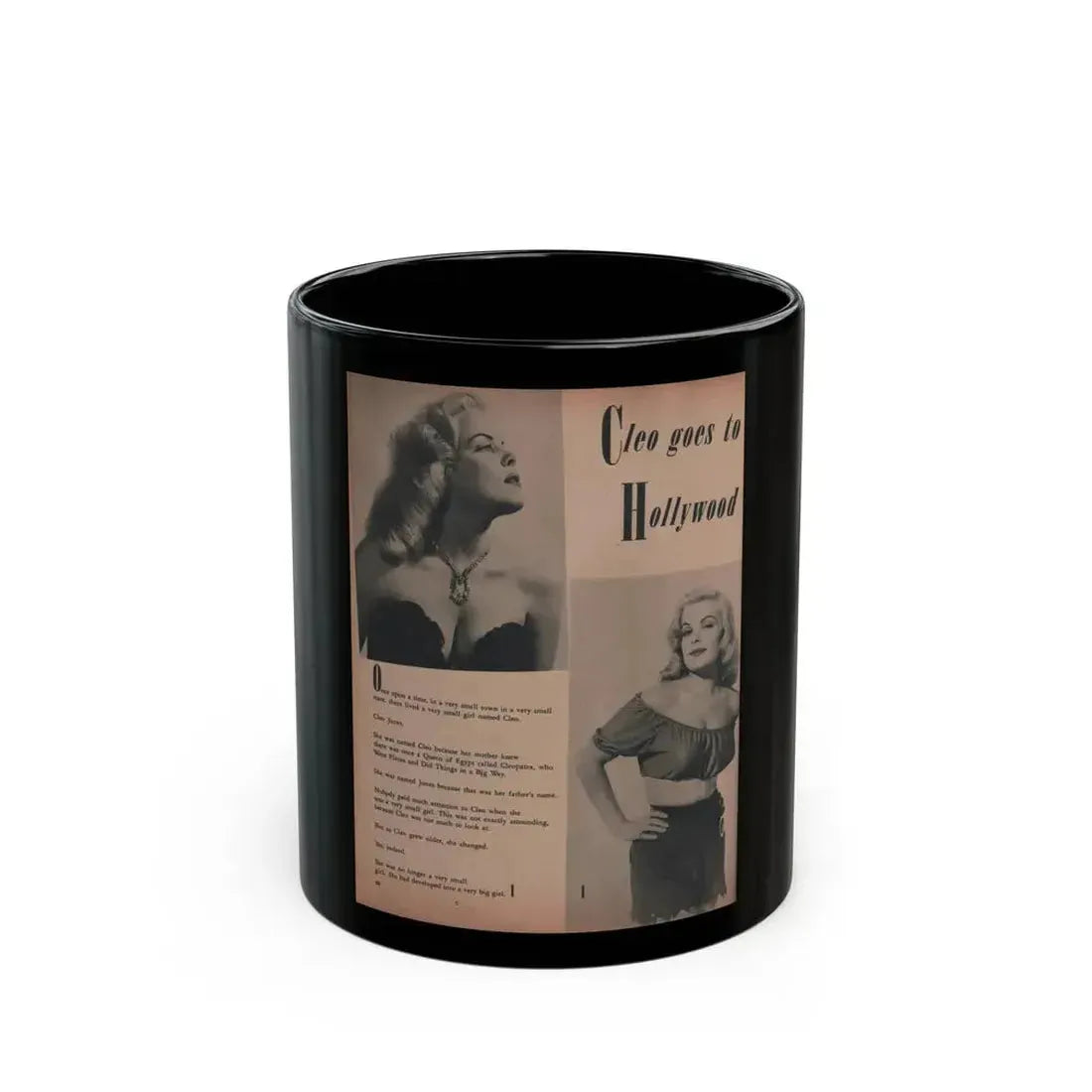 Cleo Moore #134 - Glamorous Models Mag. '50 - 2 B&W Photos & Article (Vintage Female Icon) Black Coffee Mug 11oz - Go Mug Yourself