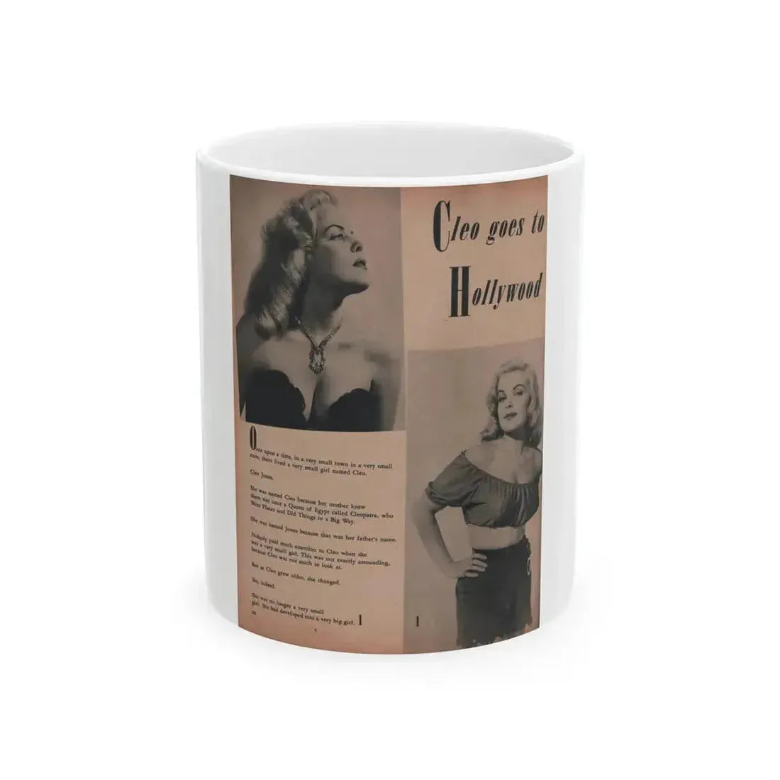 Cleo Moore #134 - Glamorous Models Mag. '50 - 2 B&W Photos & Article (Vintage Female Icon) White Coffee Mug 11oz - Go Mug Yourself