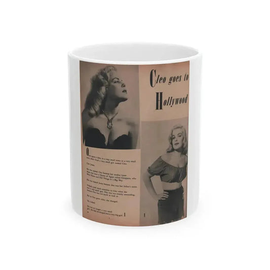 Cleo Moore #134 - Glamorous Models Mag. '50 - 2 B&W Photos & Article (Vintage Female Icon) White Coffee Mug 11oz - Go Mug Yourself