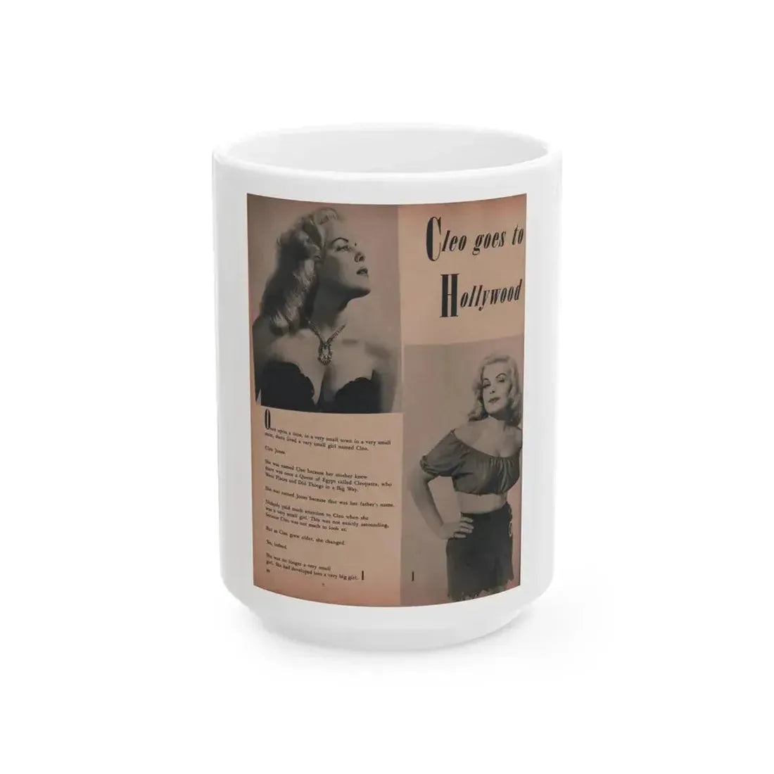Cleo Moore #134 - Glamorous Models Mag. '50 - 2 B&W Photos & Article (Vintage Female Icon) White Coffee Mug 15oz - Go Mug Yourself