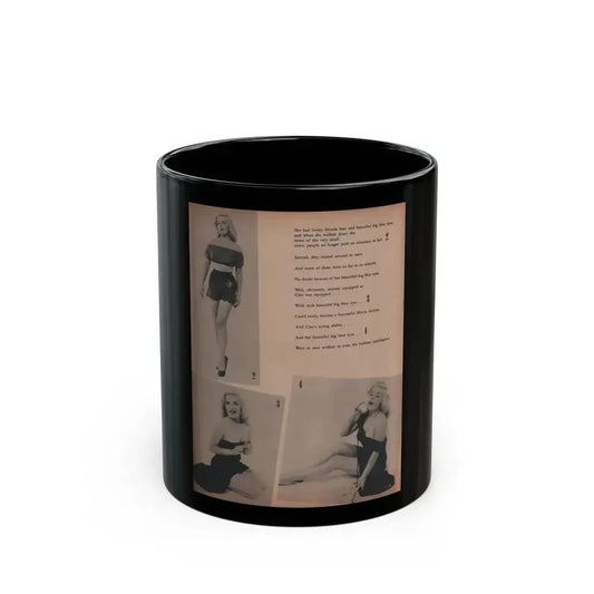 Cleo Moore #135 - Glamorous Models Mag. '50 - 3 B&W Photos (Vintage Female Icon) Black Coffee Mug 11oz - Go Mug Yourself