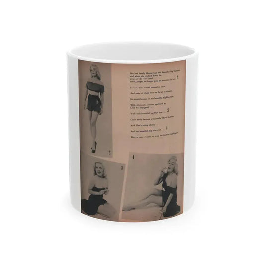Cleo Moore #135 - Glamorous Models Mag. '50 - 3 B&W Photos (Vintage Female Icon) White Coffee Mug 11oz - Go Mug Yourself