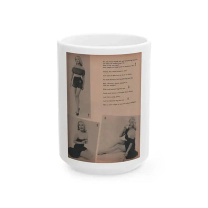 Cleo Moore #135 - Glamorous Models Mag. '50 - 3 B&W Photos (Vintage Female Icon) White Coffee Mug 15oz - Go Mug Yourself