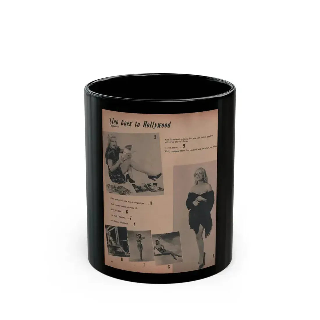 Cleo Moore #136 - Glamorous Models Mag. '50 - 2 B&W Photos (Vintage Female Icon) Black Coffee Mug 11oz - Go Mug Yourself