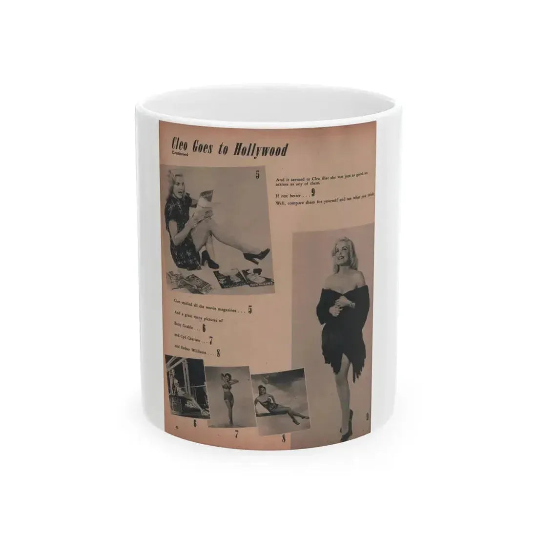 Cleo Moore #136 - Glamorous Models Mag. '50 - 2 B&W Photos (Vintage Female Icon) White Coffee Mug 11oz - Go Mug Yourself