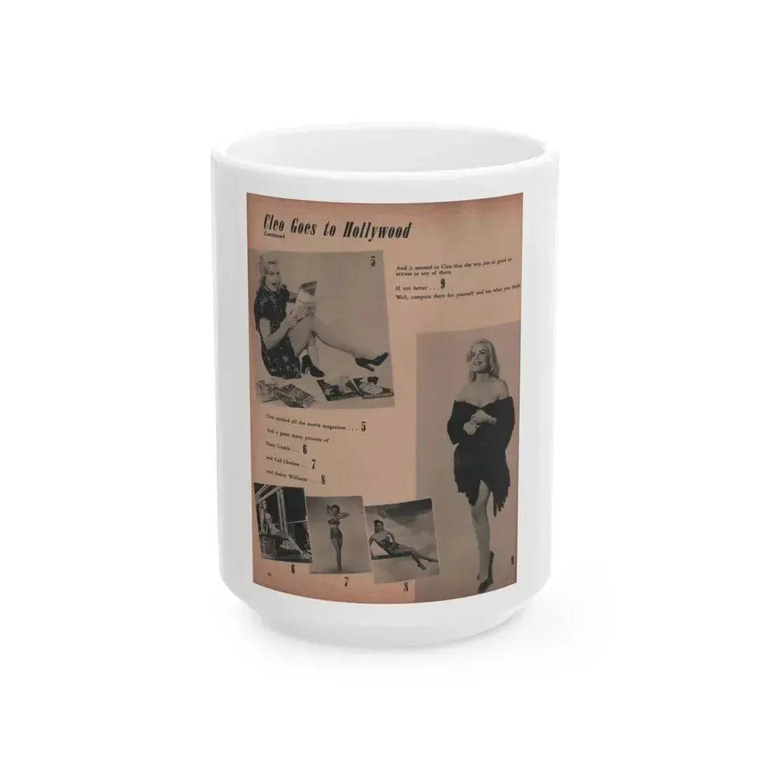 Cleo Moore #136 - Glamorous Models Mag. '50 - 2 B&W Photos (Vintage Female Icon) White Coffee Mug 15oz - Go Mug Yourself