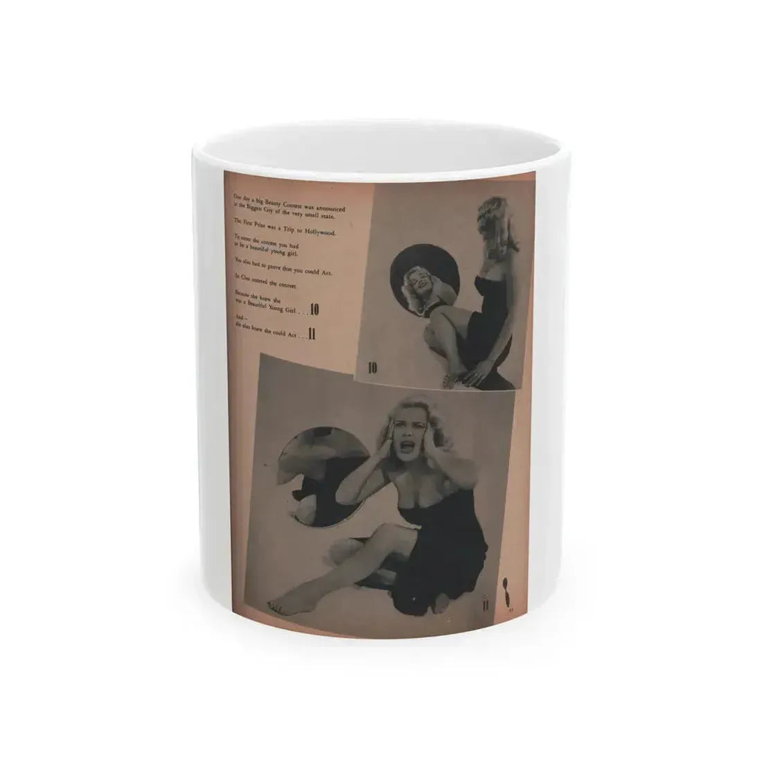 Cleo Moore #137 - Glamorous Models Mag. '50 - 2 B&W Photos (Vintage Female Icon) White Coffee Mug 11oz - Go Mug Yourself