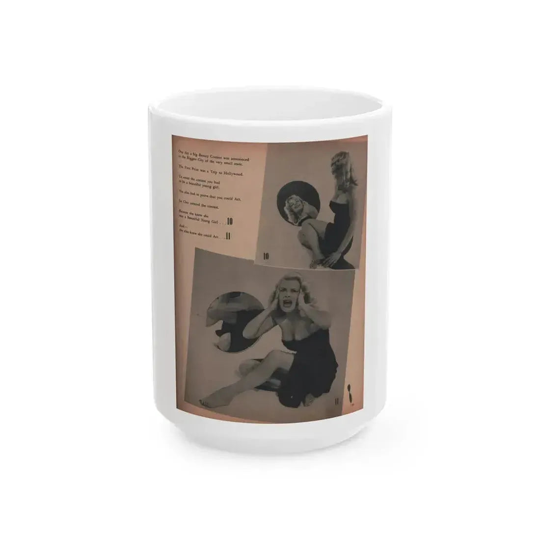 Cleo Moore #137 - Glamorous Models Mag. '50 - 2 B&W Photos (Vintage Female Icon) White Coffee Mug 15oz - Go Mug Yourself