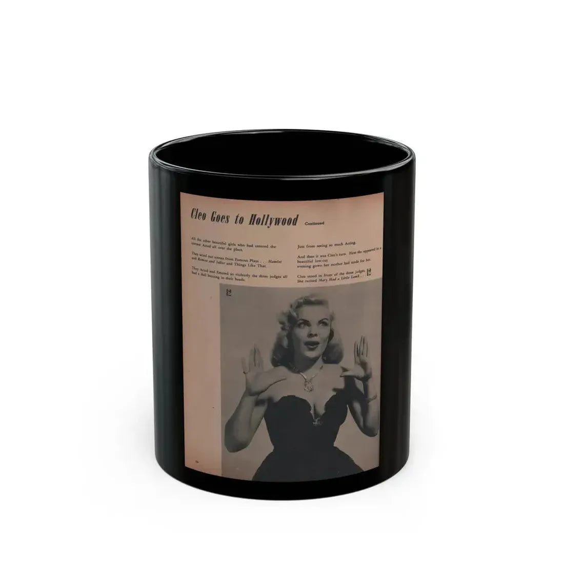 Cleo Moore #138 - Glamorous Models Mag. '50 - 1 B&W Photos (Vintage Female Icon) Black Coffee Mug 11oz - Go Mug Yourself