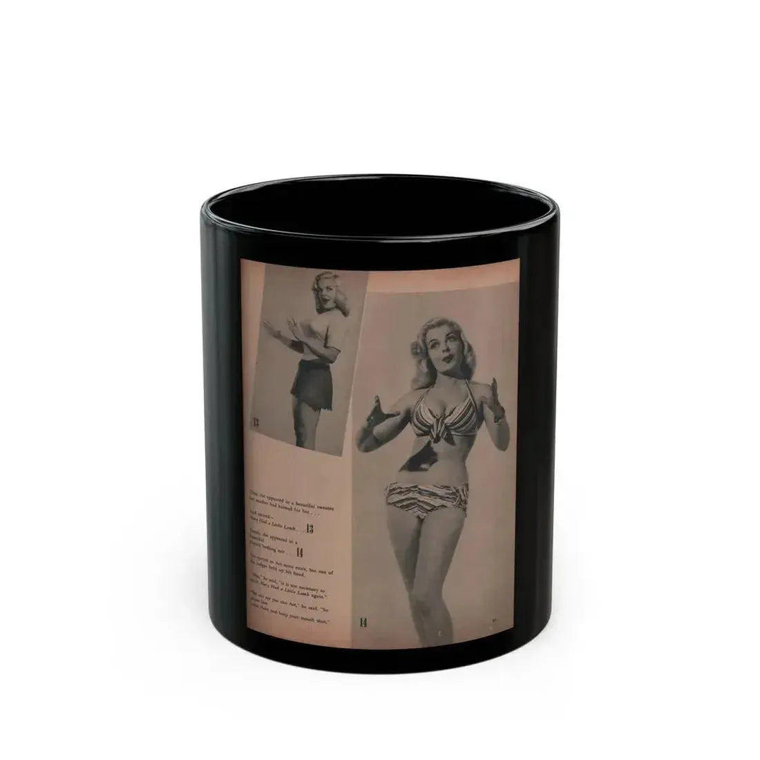 Cleo Moore #139 - Glamorous Models Mag. '50 - 2 B&W Photos (Vintage Female Icon) Black Coffee Mug 11oz - Go Mug Yourself