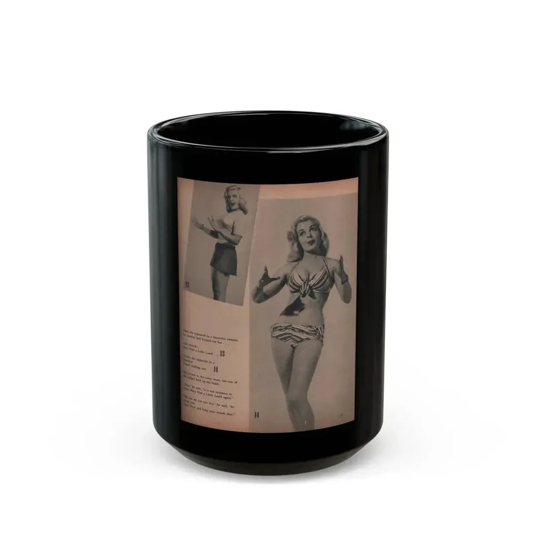 Cleo Moore #139 - Glamorous Models Mag. '50 - 2 B&W Photos (Vintage Female Icon) Black Coffee Mug 15oz - Go Mug Yourself