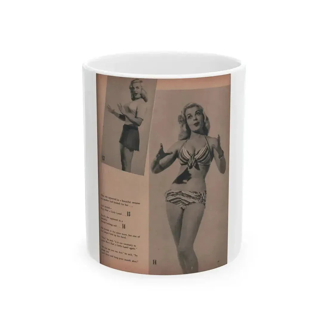 Cleo Moore #139 - Glamorous Models Mag. '50 - 2 B&W Photos (Vintage Female Icon) White Coffee Mug 11oz - Go Mug Yourself