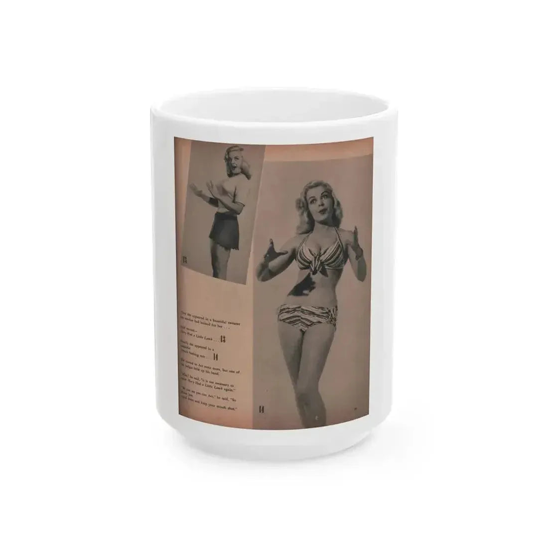 Cleo Moore #139 - Glamorous Models Mag. '50 - 2 B&W Photos (Vintage Female Icon) White Coffee Mug 15oz - Go Mug Yourself