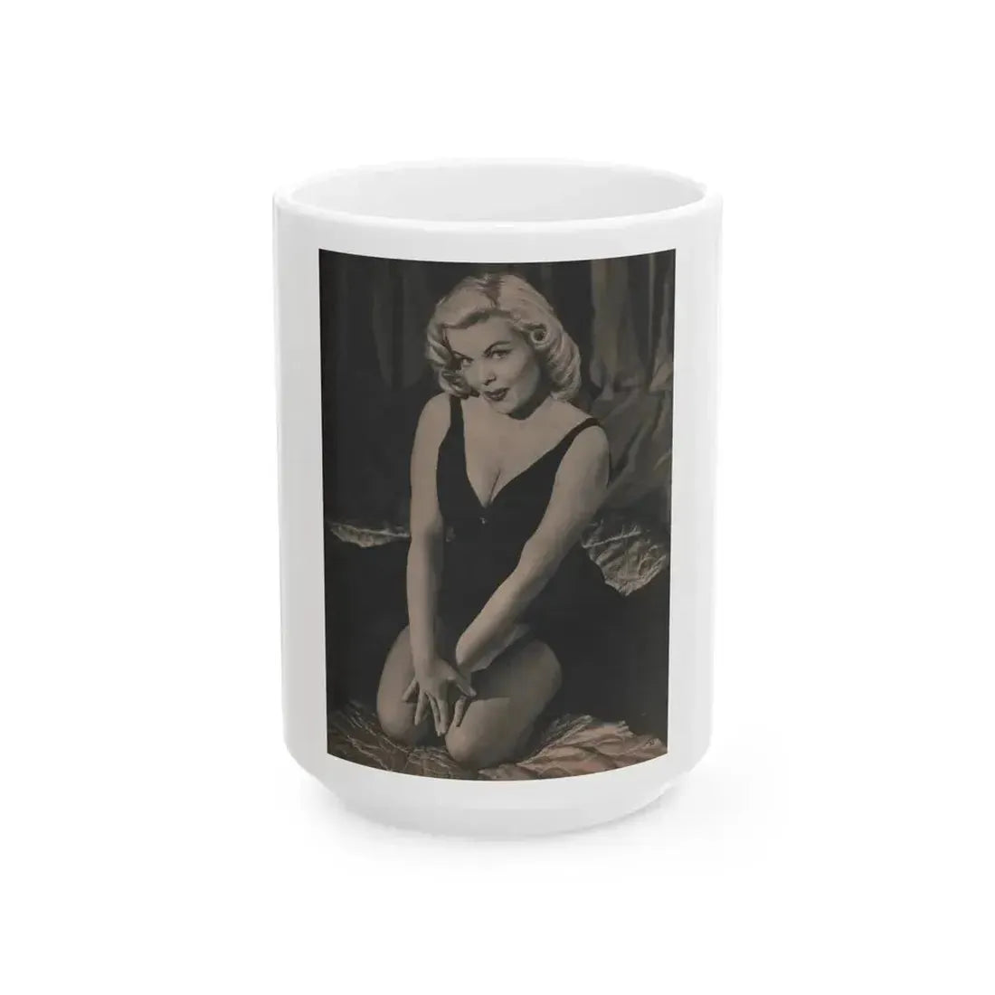 Cleo Moore #143 - Glamorous Models Mag. '54 - 1 B&W Photo (Vintage Female Icon) White Coffee Mug 15oz - Go Mug Yourself