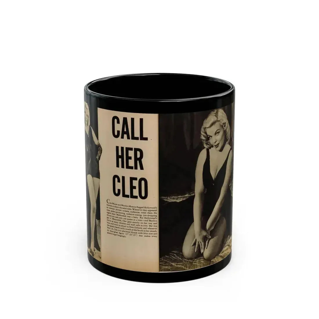 Cleo Moore #144 - Glamorous Models Mag. '54 - 1 B&W Photo (Vintage Female Icon) Black Coffee Mug 11oz - Go Mug Yourself