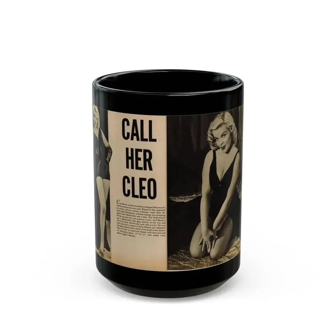 Cleo Moore #144 - Glamorous Models Mag. '54 - 1 B&W Photo (Vintage Female Icon) Black Coffee Mug 15oz - Go Mug Yourself