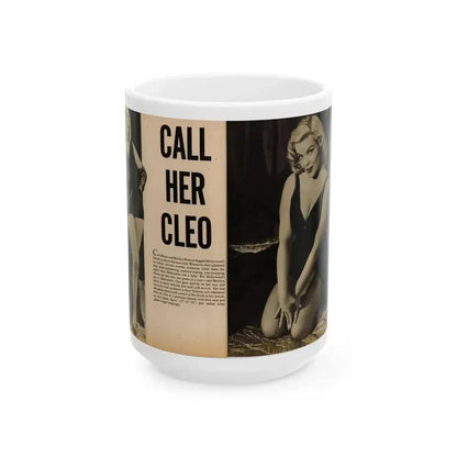 Cleo Moore #144 - Glamorous Models Mag. '54 - 1 B&W Photo (Vintage Female Icon) White Coffee Mug 15oz - Go Mug Yourself