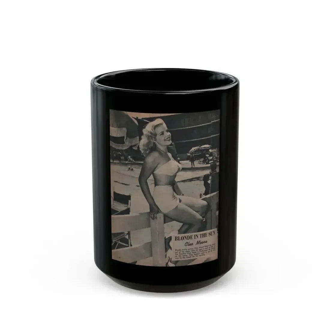 Cleo Moore #145 - Famous Models Mag. May-June '51 - 1 B&W Photo (Vintage Female Icon) Black Coffee Mug 15oz - Go Mug Yourself
