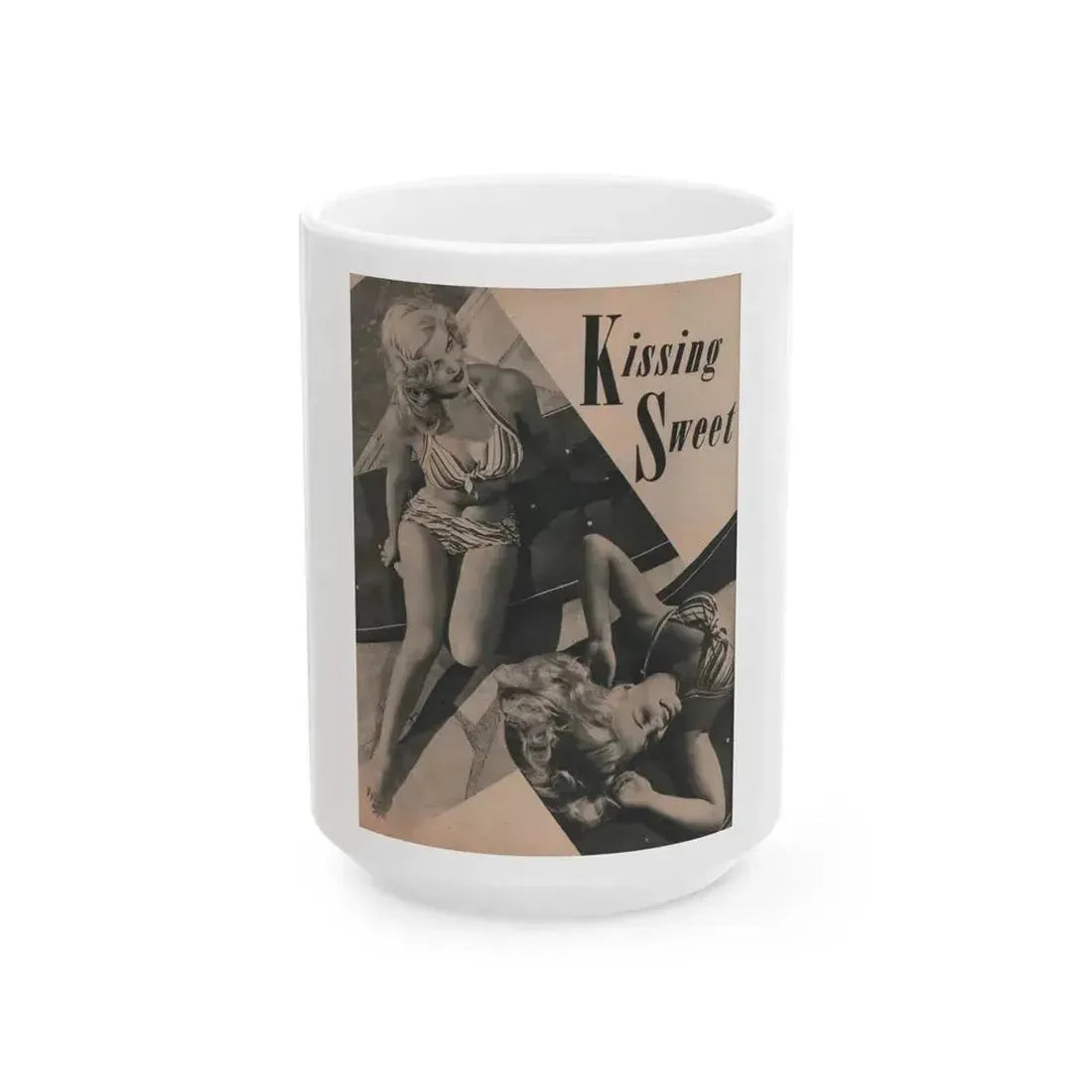 Cleo Moore #162 - Cover Girls Models Mag. '54 - 1 Page 2 B&W Photos & Large Caption (Vintage Female Icon) White Coffee Mug 15oz - Go Mug Yourself