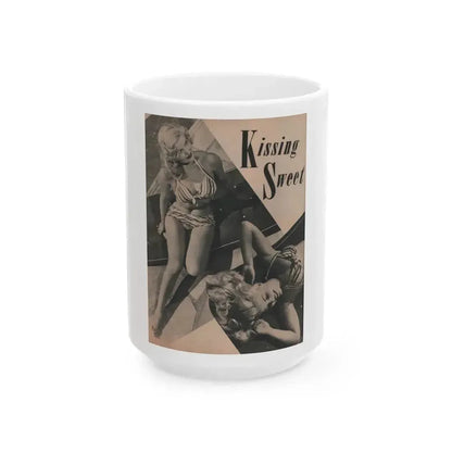 Cleo Moore #162 - Cover Girls Models Mag. '54 - 1 Page 2 B&W Photos & Large Caption (Vintage Female Icon) White Coffee Mug 15oz - Go Mug Yourself