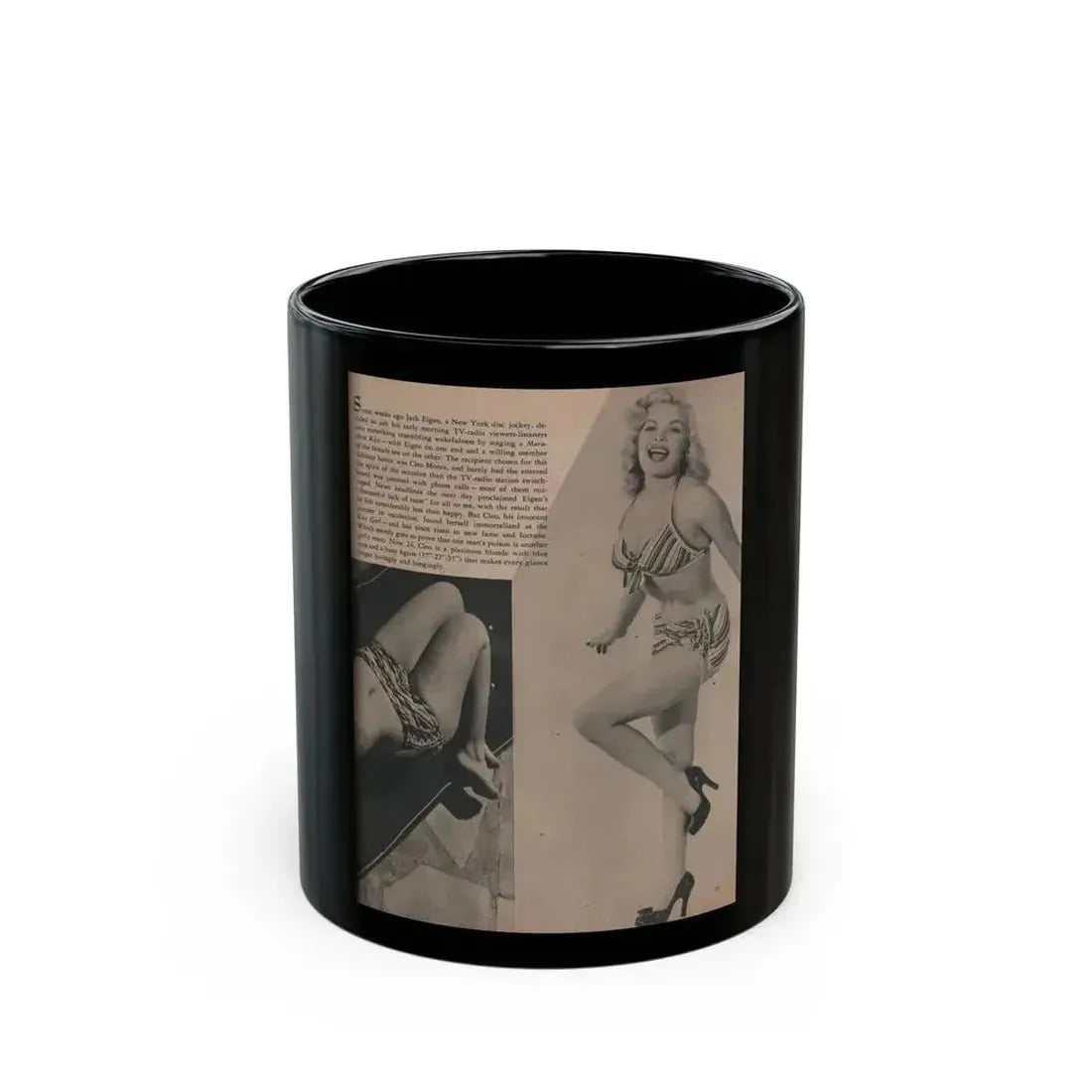 Cleo Moore #164 - Cover Girls Models Mag. '54 - 1 Page 1 B&W Photo & Paragraph (Vintage Female Icon) Black Coffee Mug 11oz - Go Mug Yourself
