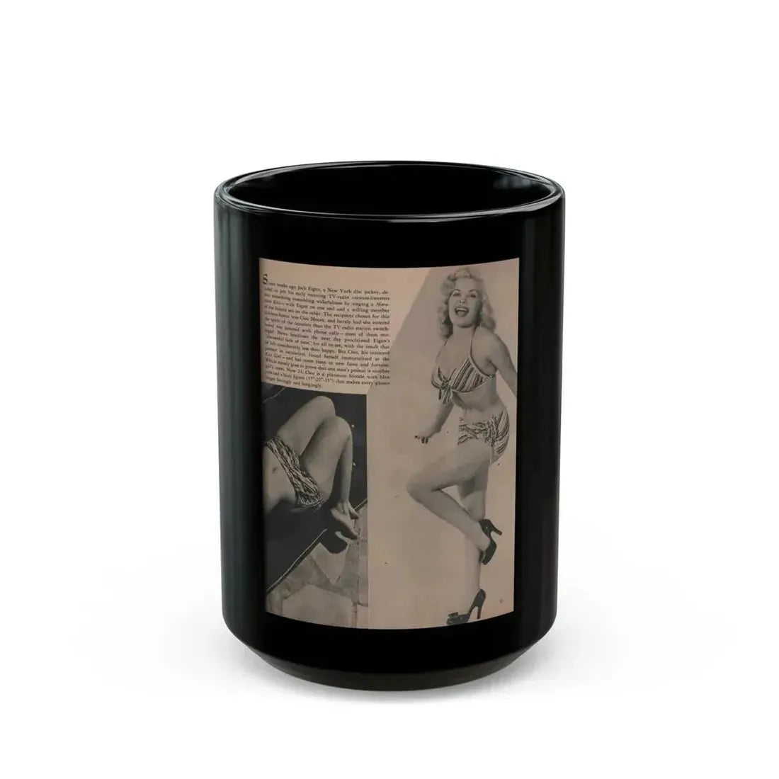 Cleo Moore #164 - Cover Girls Models Mag. '54 - 1 Page 1 B&W Photo & Paragraph (Vintage Female Icon) Black Coffee Mug 15oz - Go Mug Yourself
