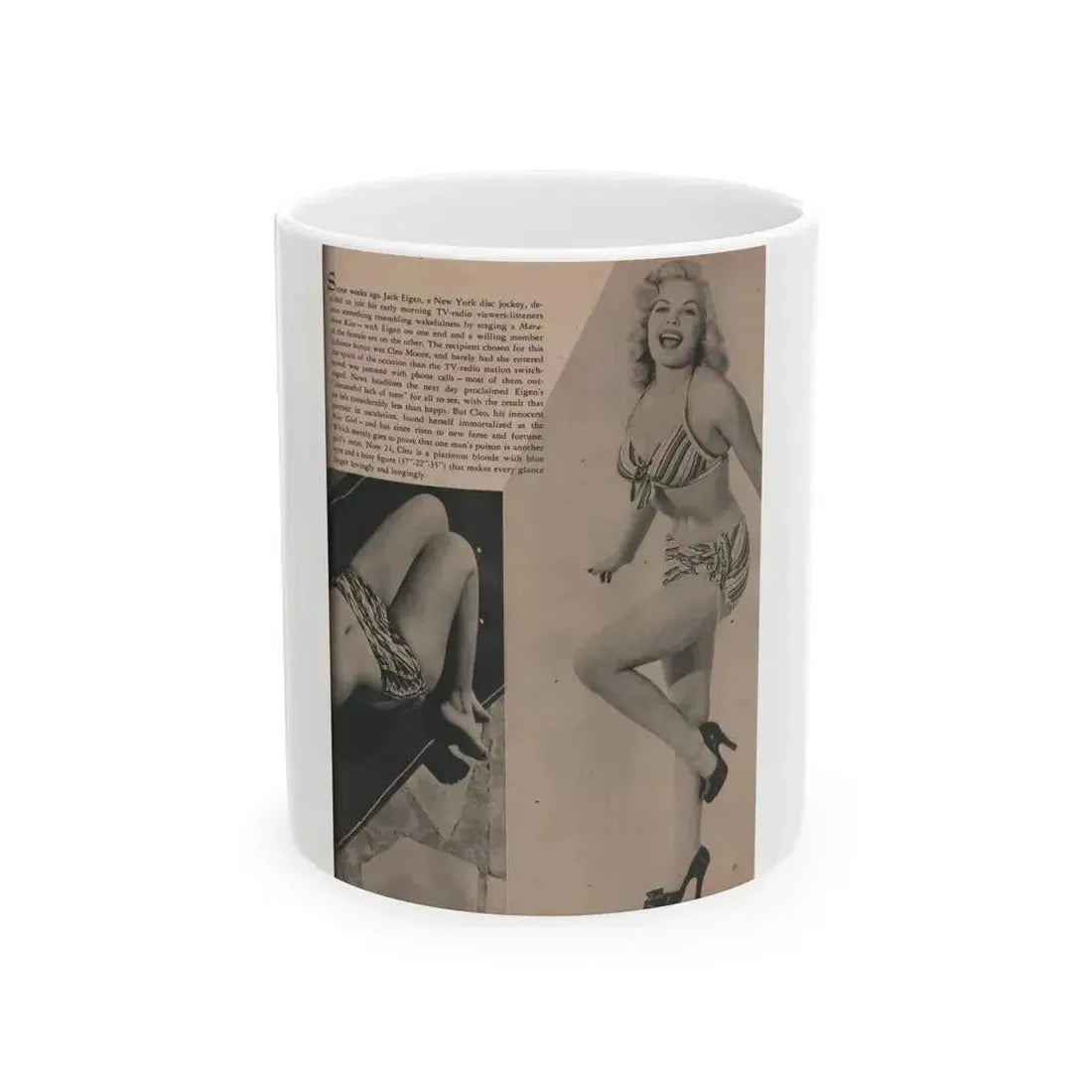 Cleo Moore #164 - Cover Girls Models Mag. '54 - 1 Page 1 B&W Photo & Paragraph (Vintage Female Icon) White Coffee Mug 11oz - Go Mug Yourself