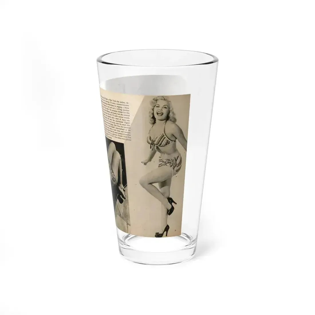Cleo Moore #165 - Cover Girls Models Mag. '54 - 1 Page 1 B&W Centerfold, 2 Others & Paragraph (Vintage Female Icon) Pint Glass 16oz - Go Mug Yourself