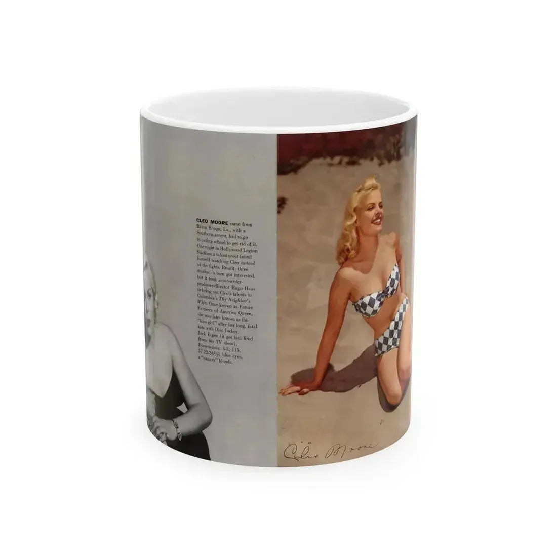 Cleo Moore #177 - Modern Screen Pin-Ups Magazine Issue #1 (Vintage Female Icon) White Coffee Mug 11oz - Go Mug Yourself