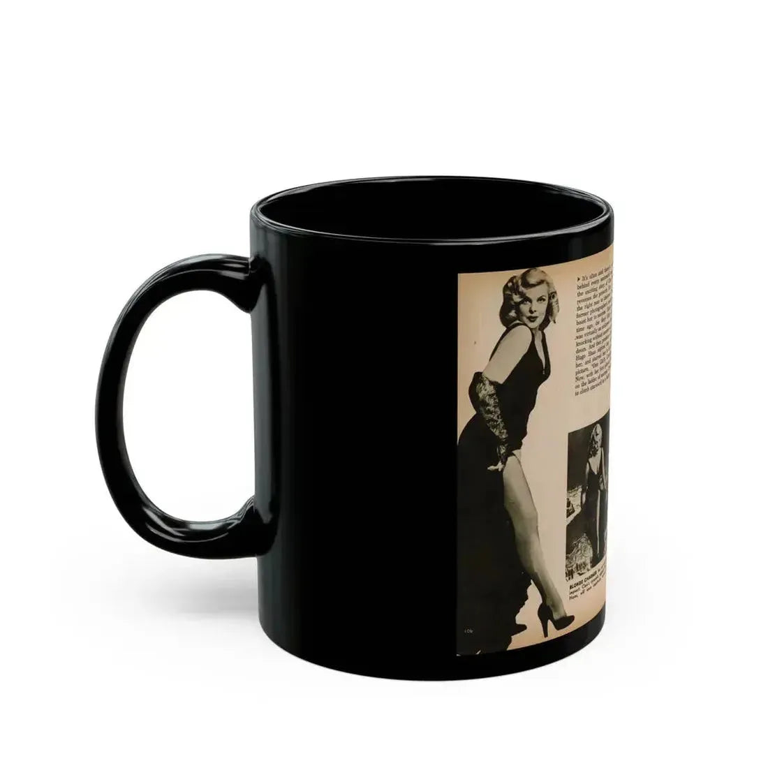Cleo Moore #180 - 3 B&W Photos from PHOTO Digest Mag. Oct. '53 (Vintage Female Icon) Black Coffee Mug - Go Mug Yourself