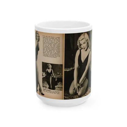 Cleo Moore #180 - 3 B&W Photos from PHOTO Digest Mag. Oct. '53 (Vintage Female Icon) White Coffee Mug 15oz - Go Mug Yourself
