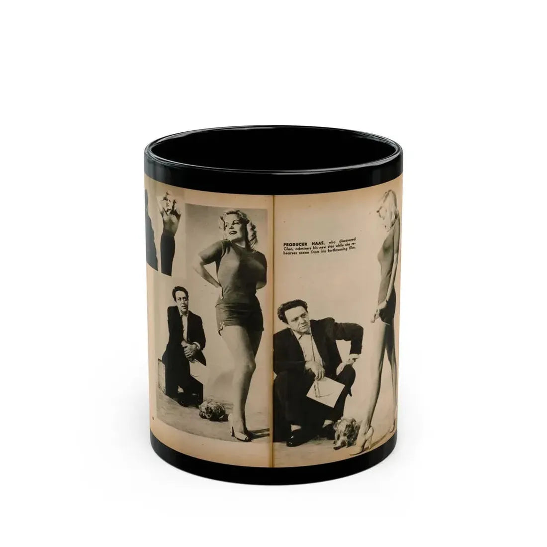 Cleo Moore #181 - 3 B&W Photos from PHOTO Digest Mag. Oct. '53 (Vintage Female Icon) Black Coffee Mug 11oz - Go Mug Yourself