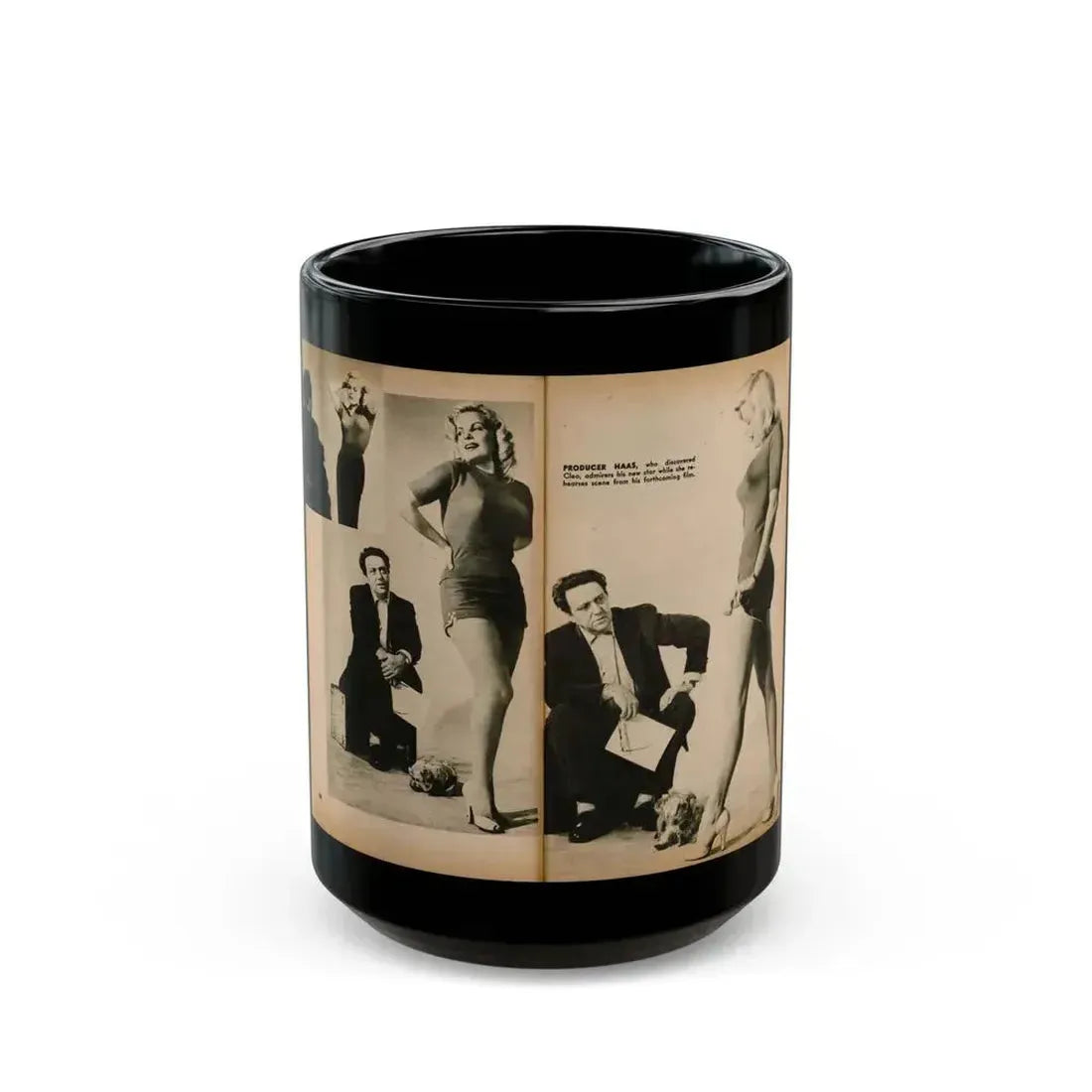 Cleo Moore #181 - 3 B&W Photos from PHOTO Digest Mag. Oct. '53 (Vintage Female Icon) Black Coffee Mug 15oz - Go Mug Yourself